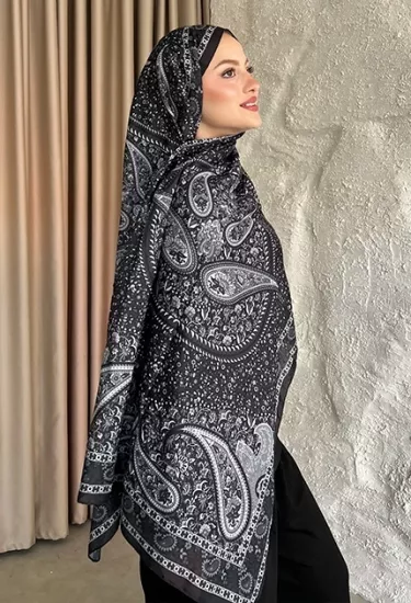 SOFT PAMUK ETNİK DESEN D4 SİYAH