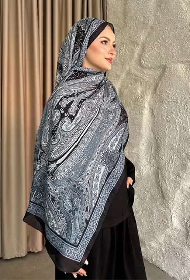 SOFT PAMUK ETNİK DESEN ŞAL  SİYAH
