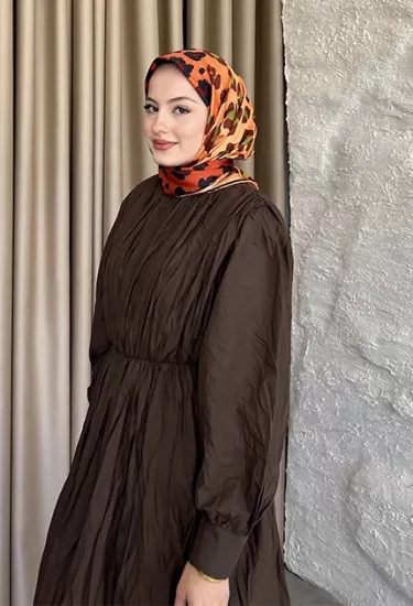 TWİLL İPEK EŞARP LEOPAR DESEN KAHVE & TURUNCU 
