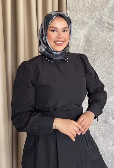 TWİLL İPEK EŞAR PAPATYA DESEN SİYAH 