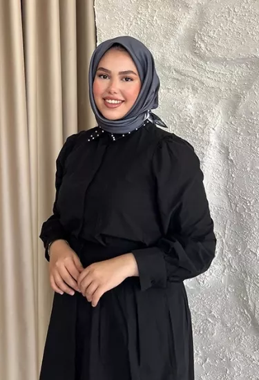 TWİLL İPEK EŞARP  DÜZ KOYU GRİ