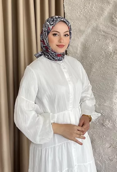 ETNİK DESEN EŞARP D1 SAKS & KIRMIZI 