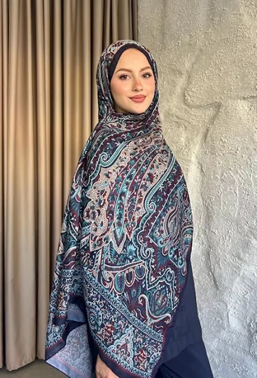 SOFT PAMUK ETNİK DESEN D3 İNDİGO