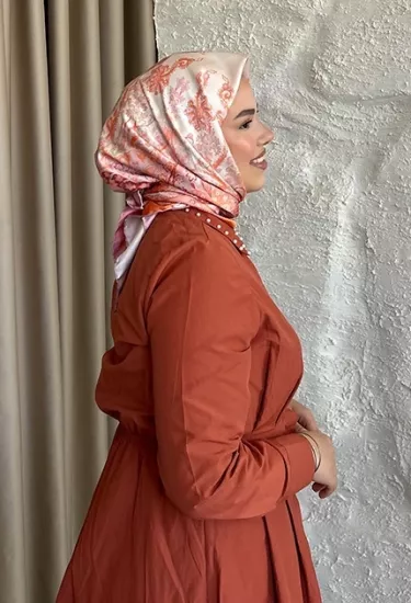 TWİLL İPEK EŞARP ETNİK DESEN TURUNCU