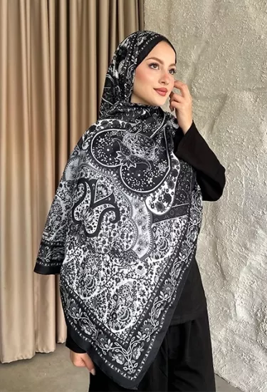 SOFT PAMUK ETNİK DESEN D5 SİYAH