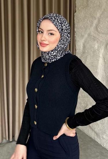 LEOPAR DESEN EŞARP LACİVERT 